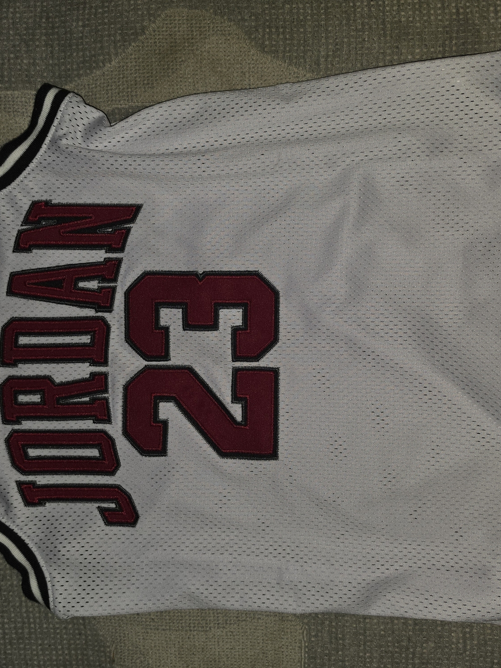 Jordan White Mesh Jersey with Red and Black Numbering